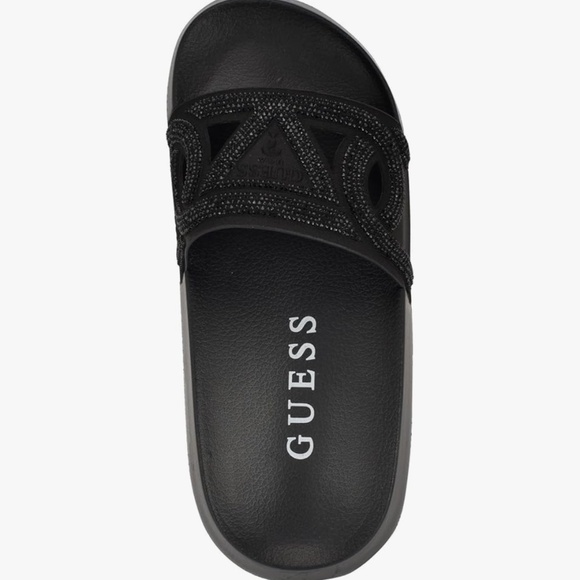 NWT Guess Payca Slides Black Rhinestone Sandals Open Toe Slip Ons Shimmer Sz 9 - Picture 5 of 13